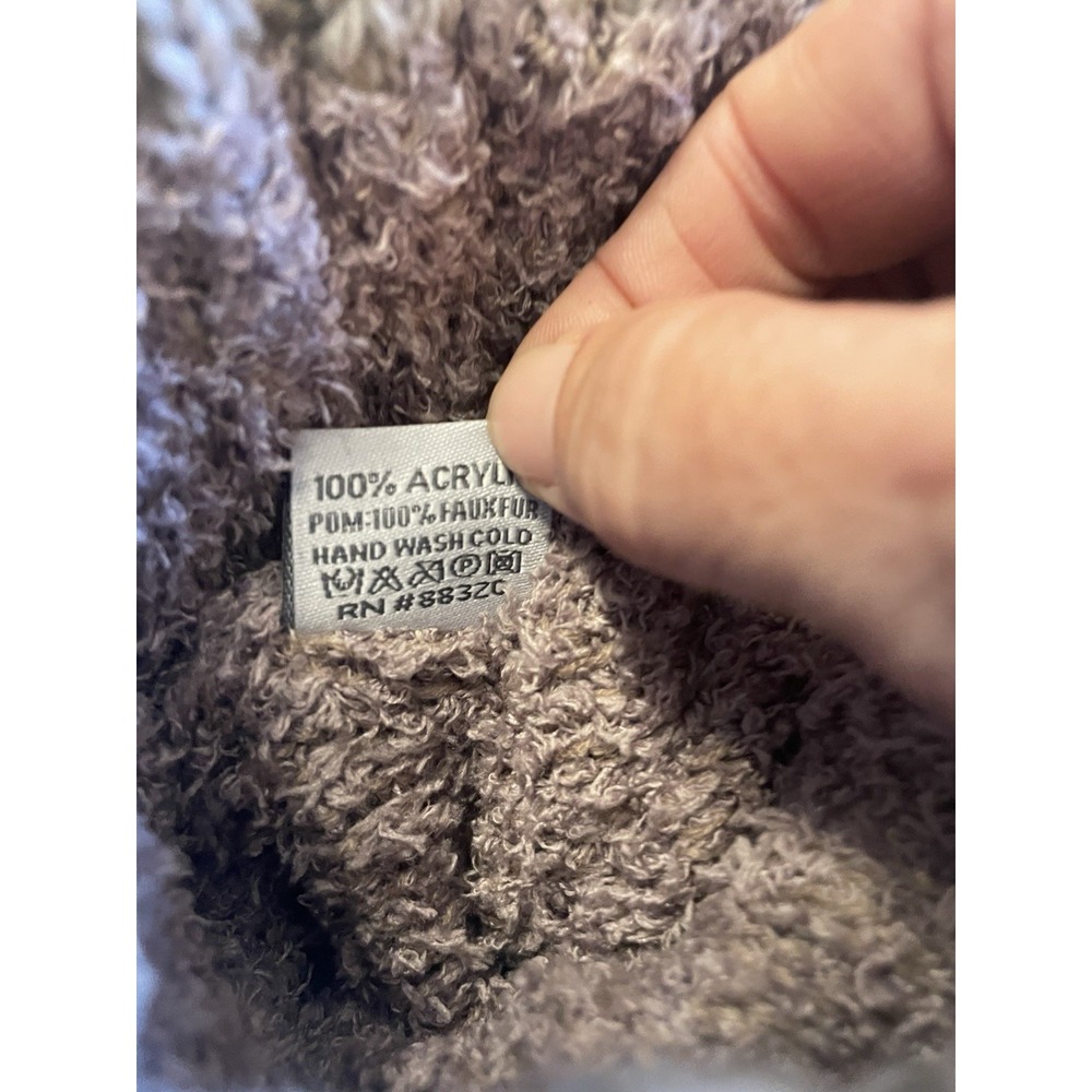 NWT C.C. Beanie Women Cable Knit Faux Fur Pom Fuzzy Lined Taupe Gray OS - Picture 7 of 7